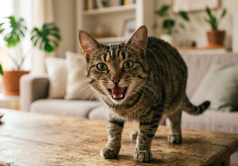 gato maullando fuerte